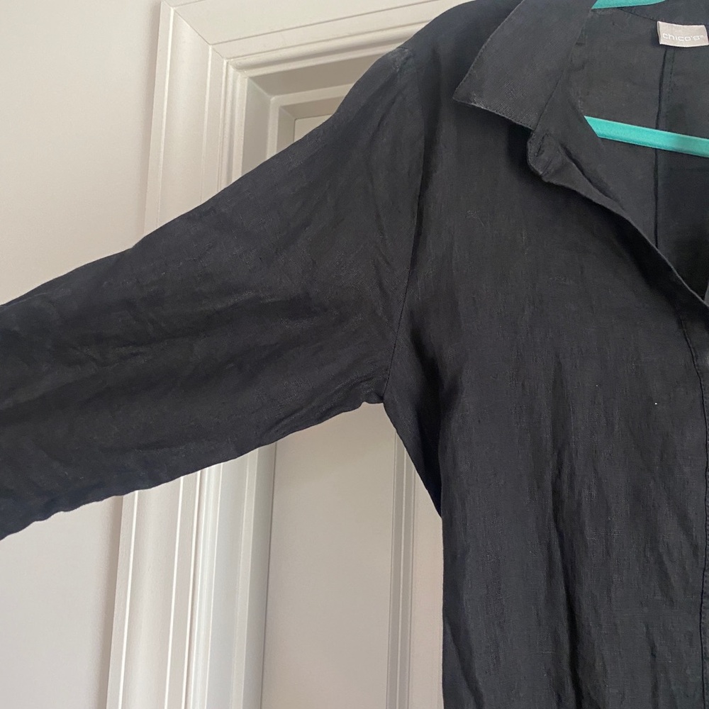 NWT Chico's Hi Low midi dress Black Long-Sleeve Button-Front Shirt Dress - Picture 6 of 11